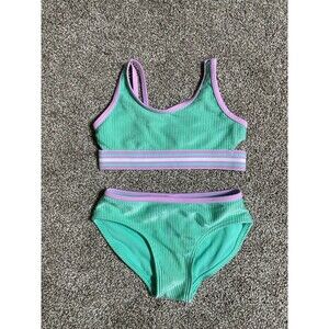 More Than Magic Girls Ribbed Bikini Swimsuit Set Green Purple XS 4/5
